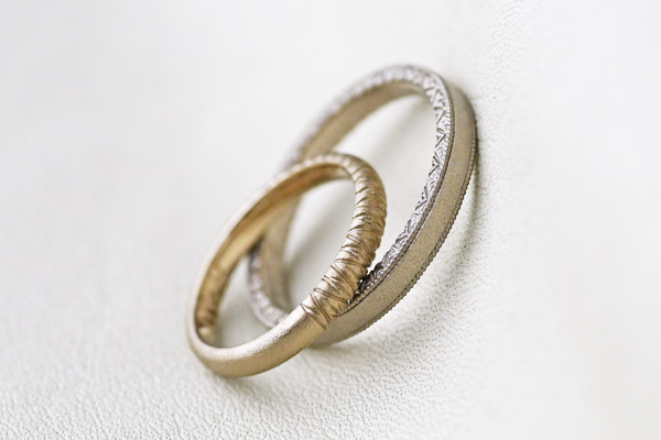 結婚指輪・マリッジリング・リメイク・サイズ直し・新品仕上げ・K18シャンパンゴールド・K18ホワイトゴールド・サンドブラスト・洋彫り・静岡県 Y 様＊静岡県浜松市ジュエリープシュケー