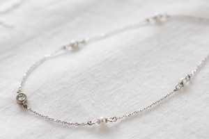 K10ホワイトゴールドとダイアモンド＆パールのブレスレットです。＊静岡県浜松市ジュエリープシュケー