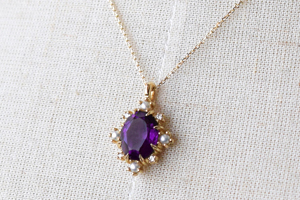 片方なくされたイヤリングのアメジストを使用して、新たなデザインにリフォームした、オーダーメイド・ネックレス・トップです。＊静岡県浜松市ジュエリープシュケー