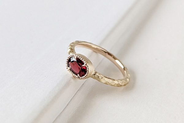 指輪・リング・ガーネット・K10イエローゴールド・ミルグレイン・静岡県 T 様＊静岡県浜松市ジュエリープシュケー