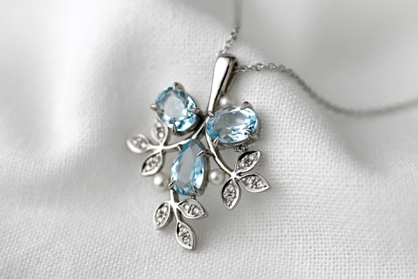 ネックレストップ・プラチナ・アクアマリン・淡水パール・誕生石・リメイクジュエリー・静岡県 M 様＊静岡県浜松市ジュエリープシュケー